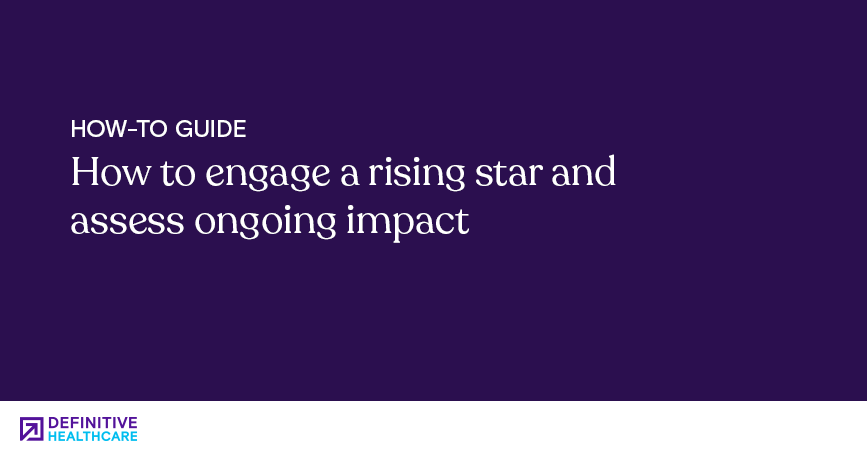 White text on a purple background. First line reads "How-to guide." Second line reads "How to engage a rising star and assess ongoing impact"