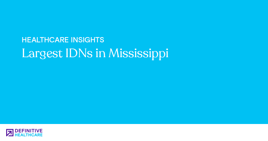 White text on a blue background reading: "Healthcare Insights - Largest IDNs in Mississippi"