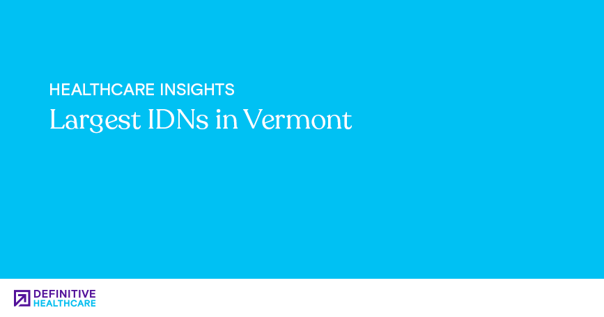 White text on a blue background reading: "Healthcare Insights - Largest IDNs in Vermont"