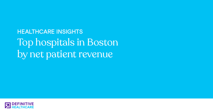 White text on a blue background reading: "Healthcare Insights - Top hospitals in Boston by net patient revenue"