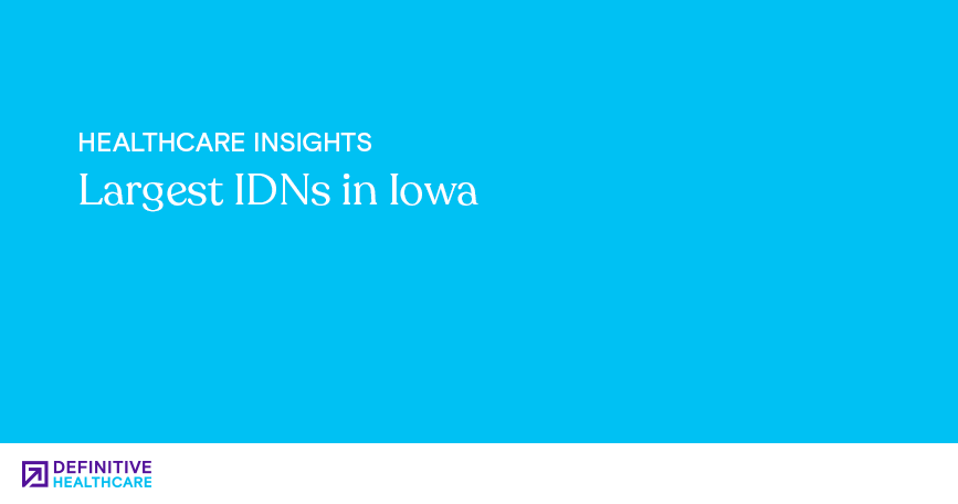 White text on a blue background reading: "Healthcare Insights - Largest IDNs in Iowa"