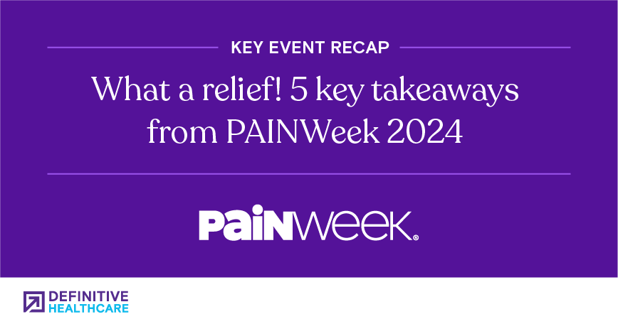 White text on a purple background reads: "Key Event Recap - What a relief! 5 key takeaways from PAINWeek 2024"